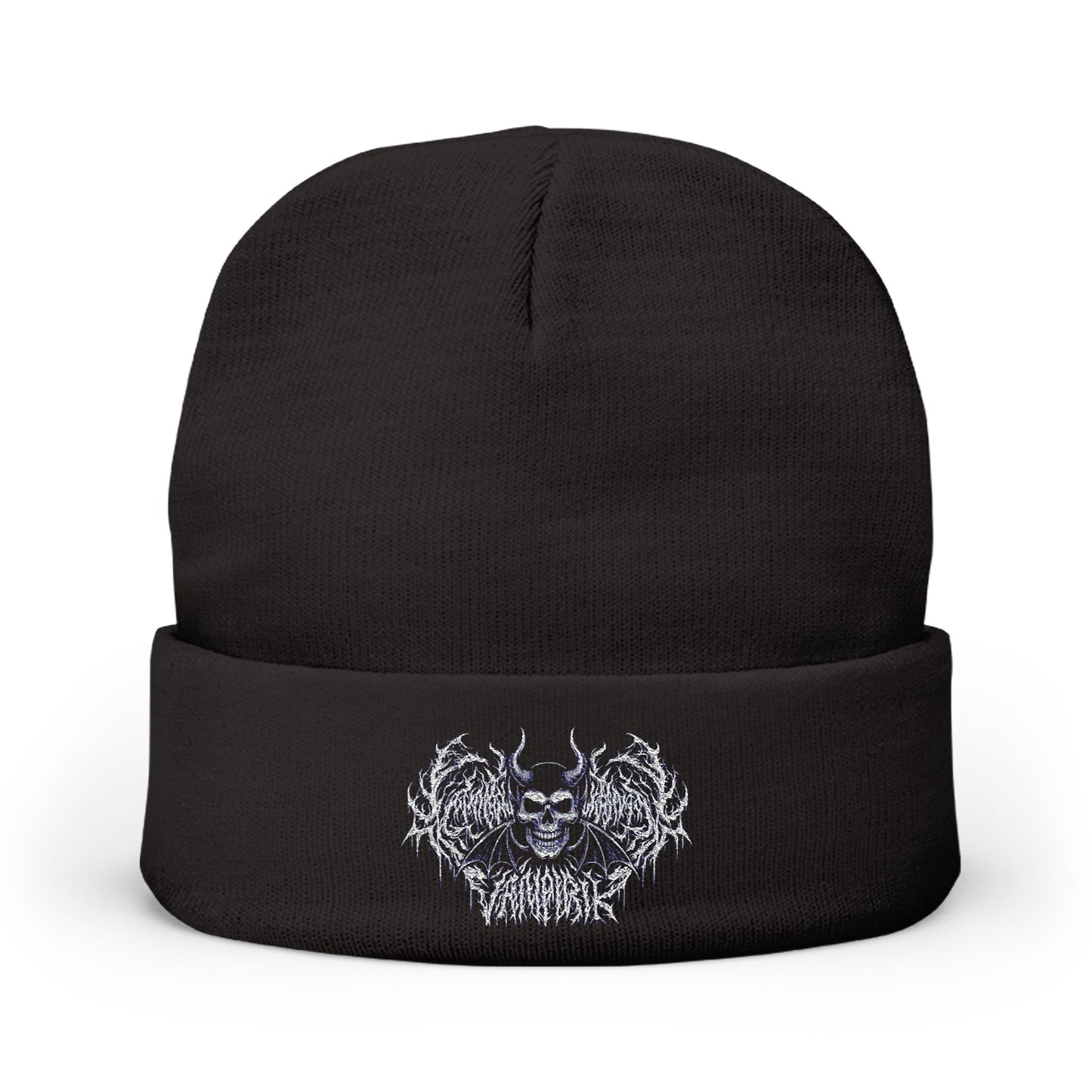 Embroidered Knit Beanie with Vampirik Skull Design