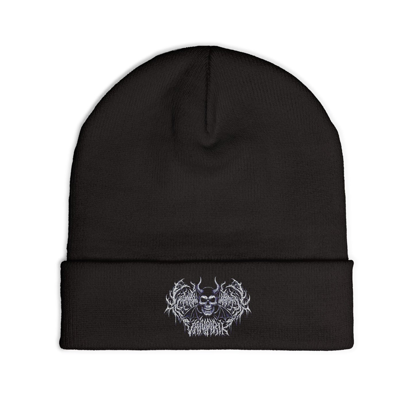 Embroidered Knit Beanie with Vampirik Skull Design