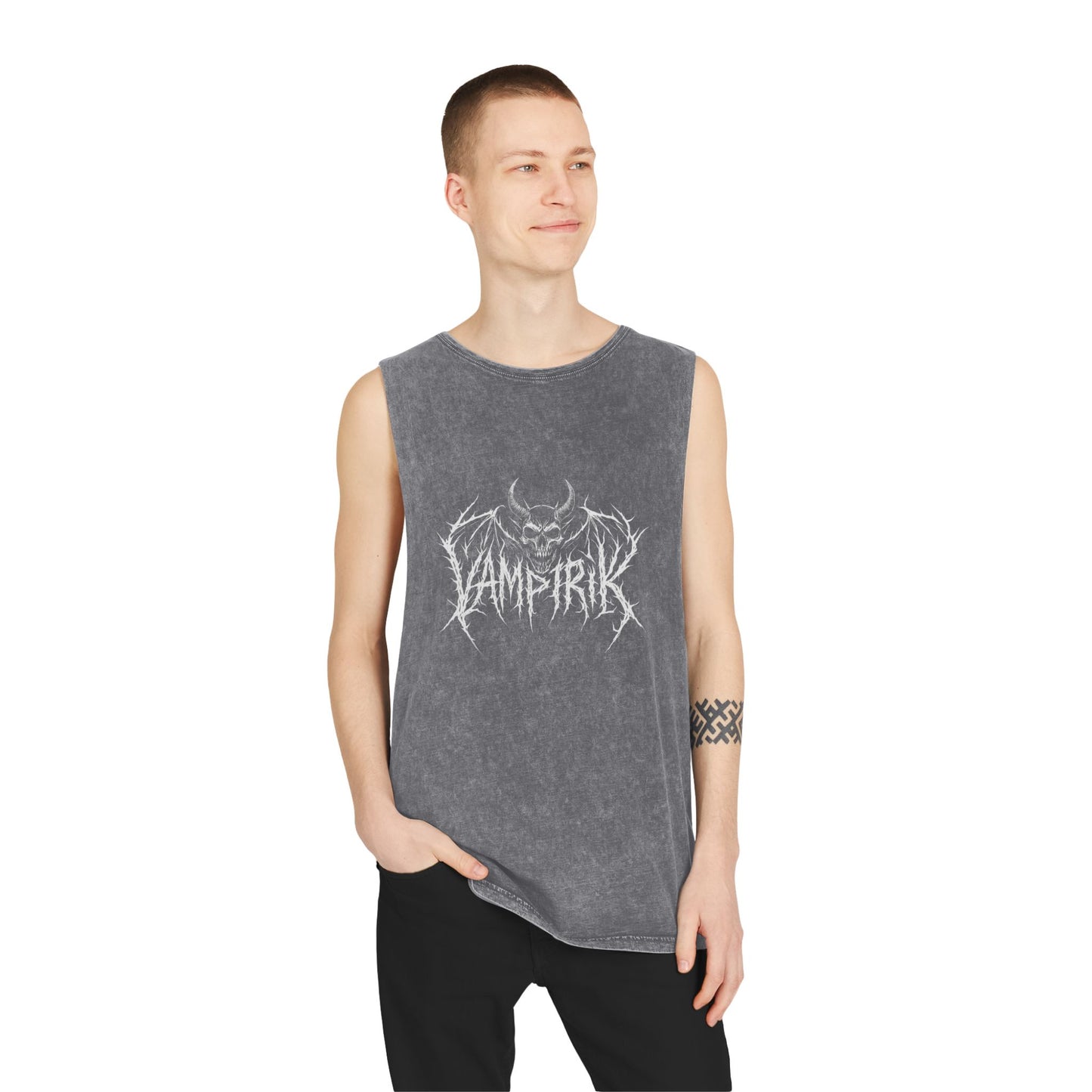 Unisex Stonewash Tank Top for Edgy VAMPIRIK Streetwear, Graphic Muscle Tee, Summer Festival Attire, Vintage Style, Outdoor Activities