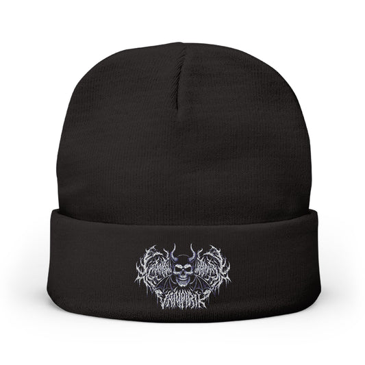 Embroidered Knit Beanie with Vampirik Skull Design
